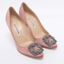 Pre Owned Manolo Blahnik Pink Satin Hangisi Pumps Size 37