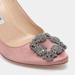 Pre Owned Manolo Blahnik Pink Satin Hangisi Pumps Size 37