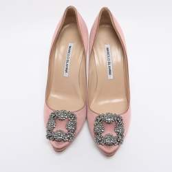 Pre Owned Manolo Blahnik Pink Satin Hangisi Pumps Size 37