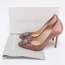 Pre Owned Manolo Blahnik Pink Satin Hangisi Pumps Size 37