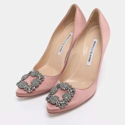 Pre Owned Manolo Blahnik Pink Satin Hangisi Pumps Size 37