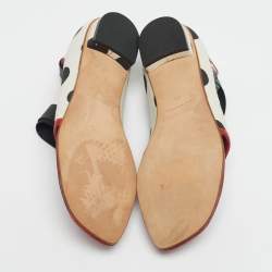 Pre Owned Manolo Blahnik Tricolor Canvas and Leather Ankle Wrap Flat Sandals Size 39