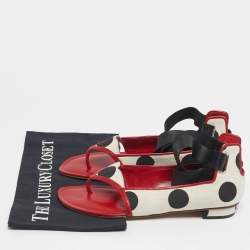 Pre Owned Manolo Blahnik Tricolor Canvas and Leather Ankle Wrap Flat Sandals Size 39