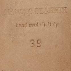 Pre Owned Manolo Blahnik Tricolor Canvas and Leather Ankle Wrap Flat Sandals Size 39