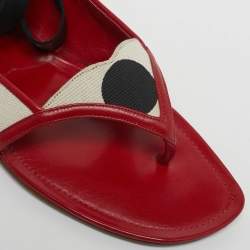 Pre Owned Manolo Blahnik Tricolor Canvas and Leather Ankle Wrap Flat Sandals Size 39