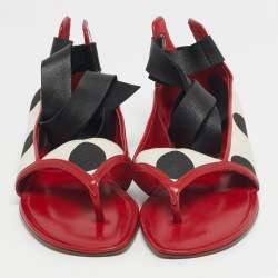 Pre Owned Manolo Blahnik Tricolor Canvas and Leather Ankle Wrap Flat Sandals Size 39