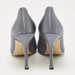 Pre Owned Manolo Blahnik Grey Satin Hangisi Pumps Size 35