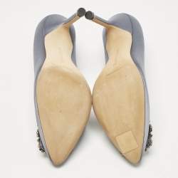 Pre Owned Manolo Blahnik Grey Satin Hangisi Pumps Size 35