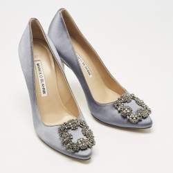Pre Owned Manolo Blahnik Grey Satin Hangisi Pumps Size 35