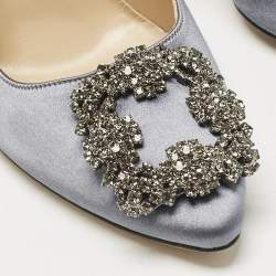 Pre Owned Manolo Blahnik Grey Satin Hangisi Pumps Size 35
