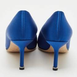 Pre Owned Manolo Blahnik Blue Satin Hangisi Crystal Embellished Pumps Size 37.5