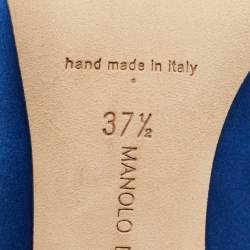 Pre Owned Manolo Blahnik Blue Satin Hangisi Crystal Embellished Pumps Size 37.5