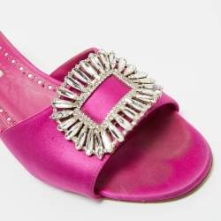 Pre Owned Manolo Blahnik Purple Satin Laalita Slide Sandals Size 38