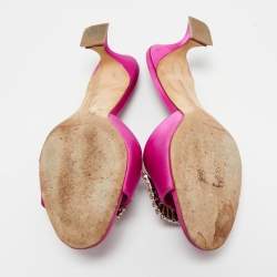 Pre Owned Manolo Blahnik Purple Satin Laalita Slide Sandals Size 38