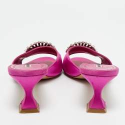 Pre Owned Manolo Blahnik Purple Satin Laalita Slide Sandals Size 38