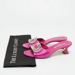 Pre Owned Manolo Blahnik Purple Satin Laalita Slide Sandals Size 38