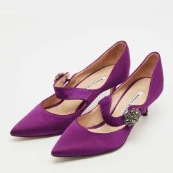 Pre Owned Manolo Blahnik Purple Satin Mary Jane Pumps Size 36