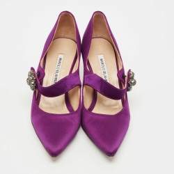 Pre Owned Manolo Blahnik Purple Satin Mary Jane Pumps Size 36