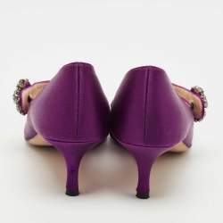 Pre Owned Manolo Blahnik Purple Satin Mary Jane Pumps Size 36