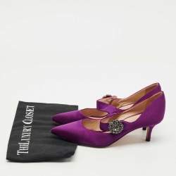 Pre Owned Manolo Blahnik Purple Satin Mary Jane Pumps Size 36