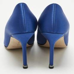 Pre Owned Manolo Blahnik Blue Satin Hangisi Crystal Embellished Pumps Size 39