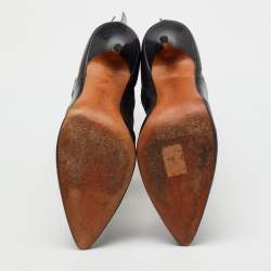 Pre Owned Manolo Blahnik Black Leather Buckle Strap Mid Calf Length Boots Size 38.5