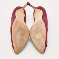 Pre Owned Manolo Blahnik Burgundy Satin Hangisi Embellished Pointed Toe Pumps Size 41