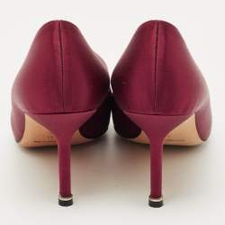 Pre Owned Manolo Blahnik Burgundy Satin Hangisi Embellished Pointed Toe Pumps Size 41