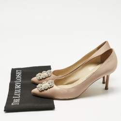 Pre Owned Manolo Blahnik Beige Satin Hangisi Pumps Size 42