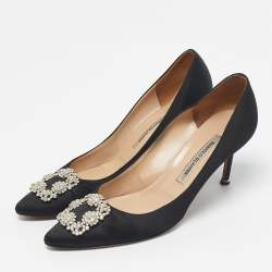 Pre Owned Manolo Blahnik Black Satin Hangisi Pumps Size 42