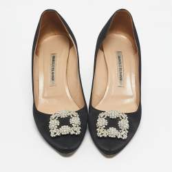 Pre Owned Manolo Blahnik Black Satin Hangisi Pumps Size 42