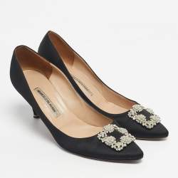 Pre Owned Manolo Blahnik Black Satin Hangisi Pumps Size 42