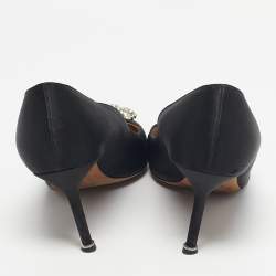 Pre Owned Manolo Blahnik Black Satin Hangisi Pumps Size 42