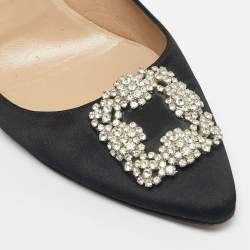 Pre Owned Manolo Blahnik Black Satin Hangisi Pumps Size 42