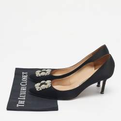 Pre Owned Manolo Blahnik Black Satin Hangisi Pumps Size 42