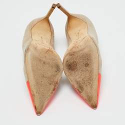 Pre Owned Manolo Blahnik Beige/Neon Pink Leather and Suede Bipunta Pumps Size 38