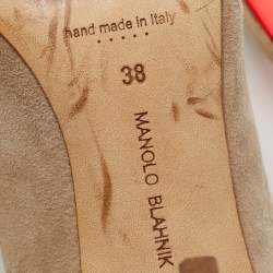 Pre Owned Manolo Blahnik Beige/Neon Pink Leather and Suede Bipunta Pumps Size 38