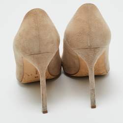 Pre Owned Manolo Blahnik Beige/Neon Pink Leather and Suede Bipunta Pumps Size 38