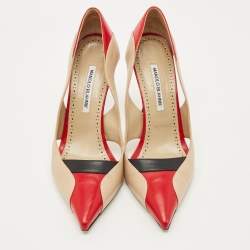Pre Owned Manolo Blahnik Tricolor Cut Out Leather Vestala  Pointed Toe Pumps Size 42