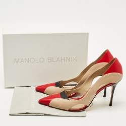 Pre Owned Manolo Blahnik Tricolor Cut Out Leather Vestala  Pointed Toe Pumps Size 42