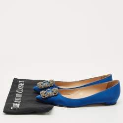 Pre Owned Manolo Blahnik Blue Satin Hangisi Ballet Flats Size 36