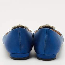 Pre Owned Manolo Blahnik Blue Satin Hangisi Ballet Flats Size 36