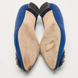 Pre Owned Manolo Blahnik Blue Satin Hangisi Ballet Flats Size 36