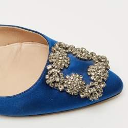 Pre Owned Manolo Blahnik Blue Satin Hangisi Ballet Flats Size 36