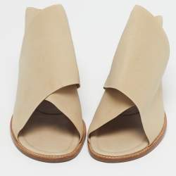 Pre Owned Manolo Blahnik Cream Fabric Flat Slides Size 39