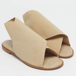 Pre Owned Manolo Blahnik Cream Fabric Flat Slides Size 39