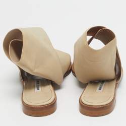 Pre Owned Manolo Blahnik Cream Fabric Flat Slides Size 39