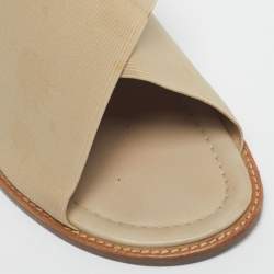 Pre Owned Manolo Blahnik Cream Fabric Flat Slides Size 39