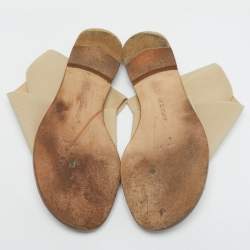 Pre Owned Manolo Blahnik Cream Fabric Flat Slides Size 39