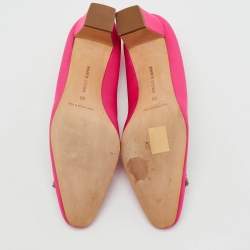 Pre Owned Manolo Blahnik Pink Satin Okkato Crystal Embellished Block Heel Pumps Size 38